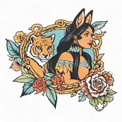 disney sleeve tattoo featuring, pocahontas flic, Oliver and company, ta tattoo design idea