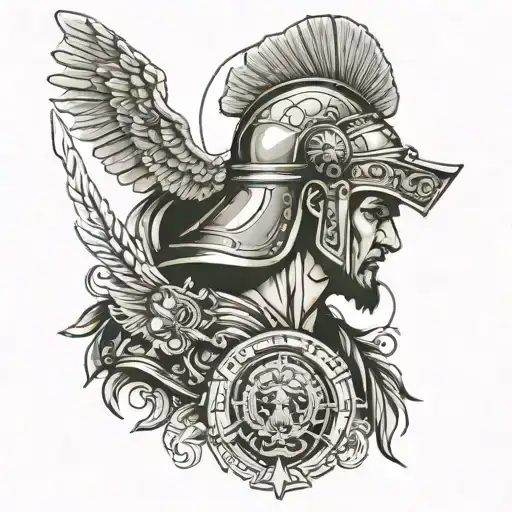vedi vini vici roman gladiator  with st michael and julius ceaser tattoo design idea