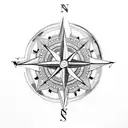 Compass, number 777, small flowers to side tattoo design idea