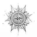 Compass, number 777, small flowers to side tattoo design idea