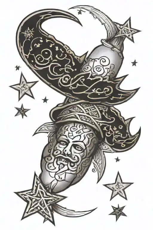 A forearm with fear nobody but god in Arabic,with shaded clouds on the back the muslim crescent and stars around it tattoo design idea