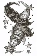A forearm with fear nobody but god in Arabic,with shaded clouds on the back the muslim crescent and stars around it tattoo design idea