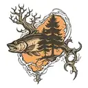 tree environmental hunting fishing hooks tattoo design idea