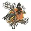 tree environmental hunting fishing hooks tattoo design idea