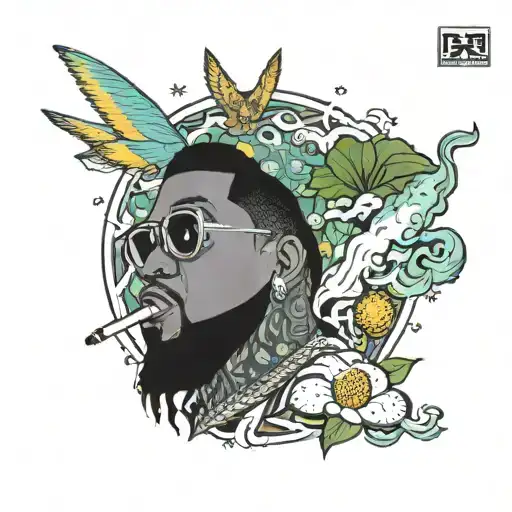 gucci mane  and big pun smoking weed on ufo  tattoo design idea