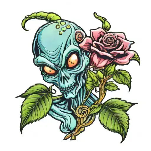 alien hebrew and gypsy smokin weed on n roses tattoo design idea