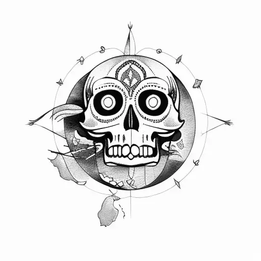 Crow, moon, skull  tattoo design idea