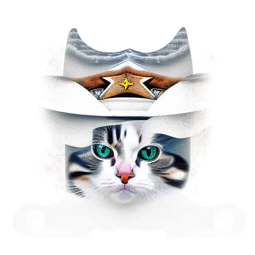calico cat head with cowboy hat tattoo design idea