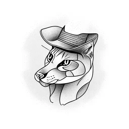calico cat head with cowboy hat tattoo design idea