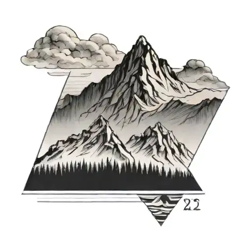 coordinates and date, mountain outline above, german shiels symbol below tattoo design idea