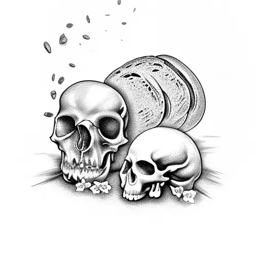 bread+scull+flowers+bread tattoo design idea