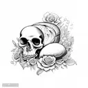bread+scull+flowers+bread tattoo design idea