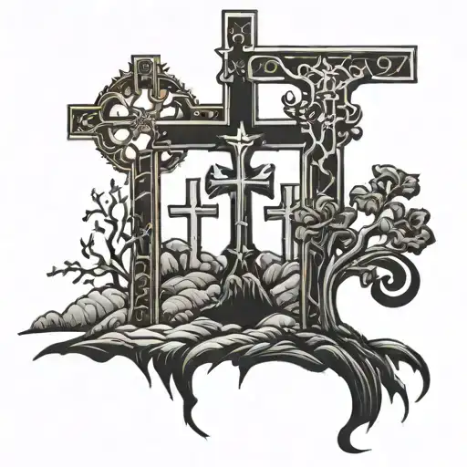 3 gothic crosses on a hill tattoo design idea