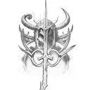 A sketch-style tattoo featuring the iconic weapon from Blasphemous tattoo design idea