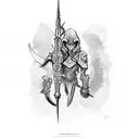 A sketch-style tattoo featuring the iconic weapon from Blasphemous tattoo design idea