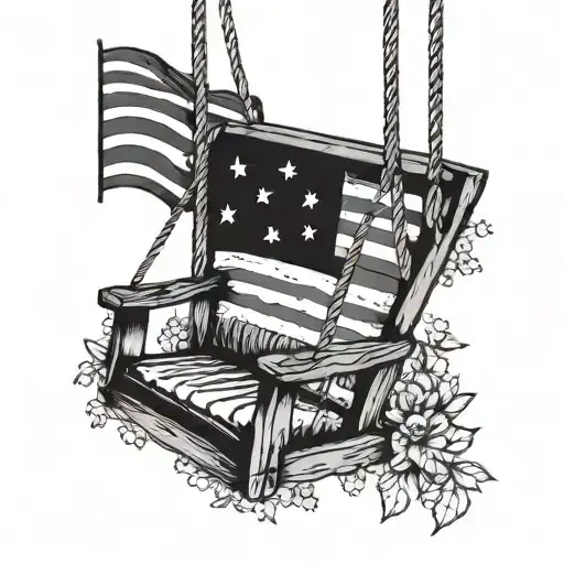 porch swing with American flag waving tattoo design idea