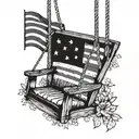 porch swing with American flag waving tattoo design idea
