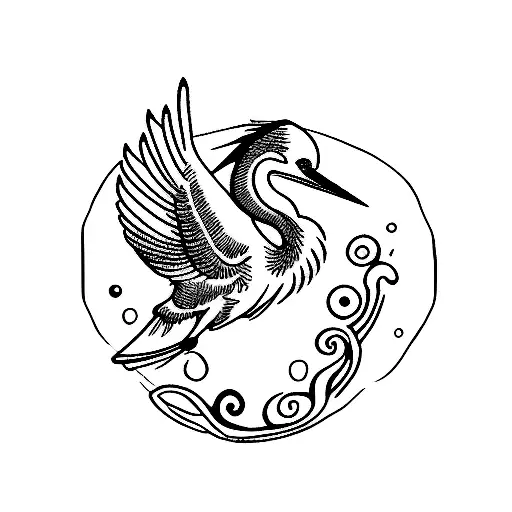 simple profil flying heron tattoo design idea