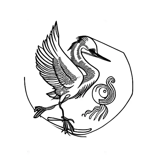 simple profil flying heron tattoo design idea