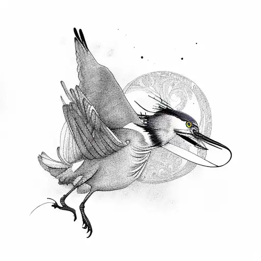 profil flying heron tattoo design idea