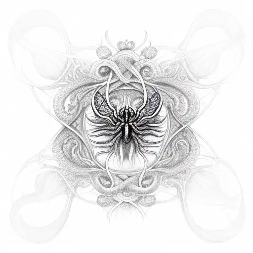 An intricate and mystical design featuring a spider lily intertwined with a serpent, reflecting the client's favorite things and their wanderer spirit tattoo design idea