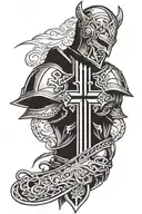 Lateral armor with a Knights Templar cross in the middle of the shoulder And forearm with sectioned metal down left arm  tattoo design idea