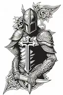 Lateral armor with a Knights Templar cross in the middle of the shoulder And forearm with sectioned metal down left arm  tattoo design idea