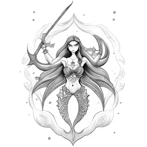 mermaid goddess warrior  tattoo design idea
