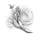 seashell warrior mermaid  tattoo design idea