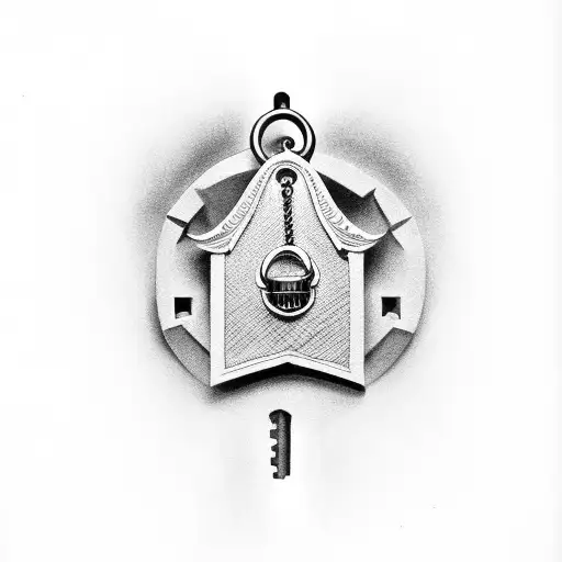 prison cell key with the scales of justice at the end tattoo design idea