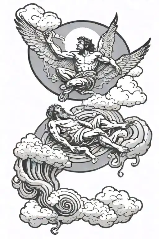 creation of adam, clouds tattoo design idea