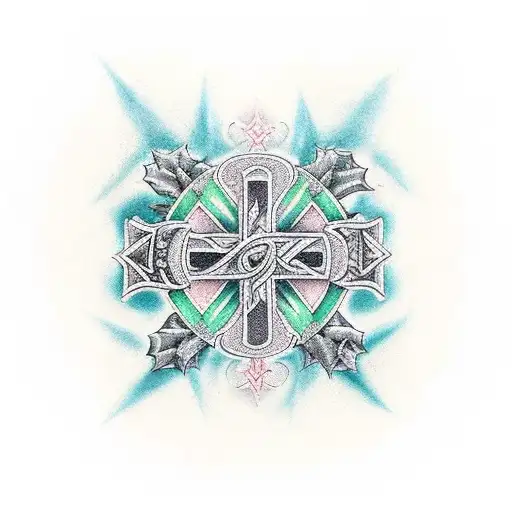 holly trinity with alffa and omega with the cross tattoo design idea