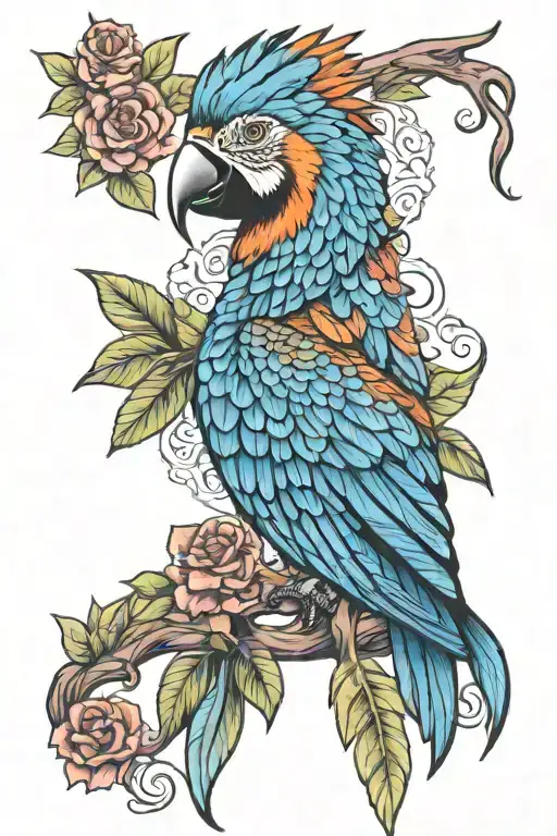 India with macaw tattoo design idea