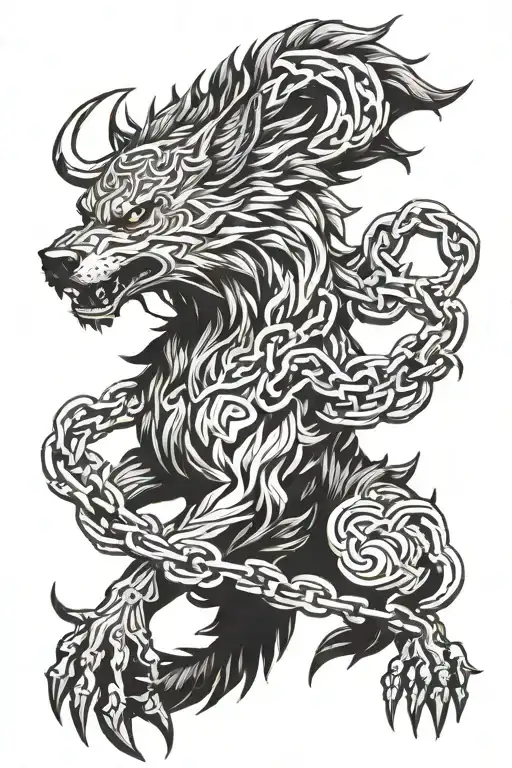 Fenrir breaking chains tattoo design idea