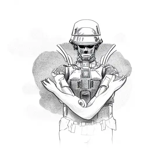 full body fallen soldier looking down tattoo design idea