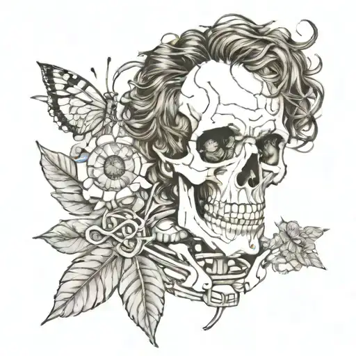 Jeff Buckley skull drawing from his tour posters mixed with magnifying glass and to scale ladybirds tattoo design idea