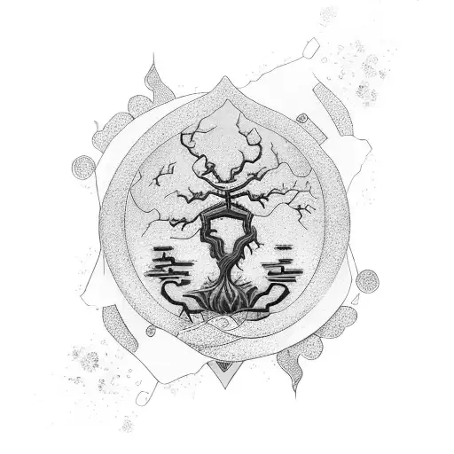 Sigil with elements of flowers and bonsai  tattoo design idea