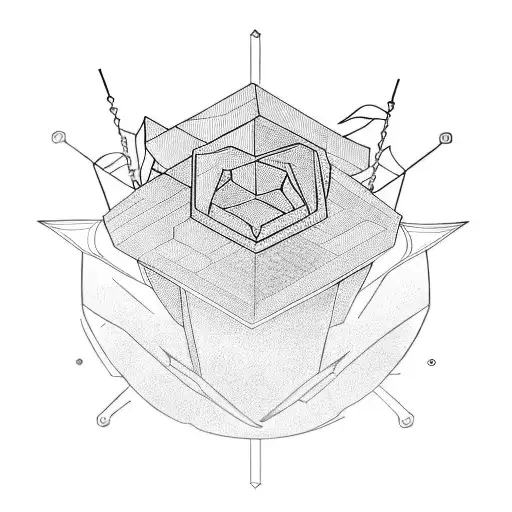 cyber Sigil with elements of flowers and bonsai   tattoo design idea