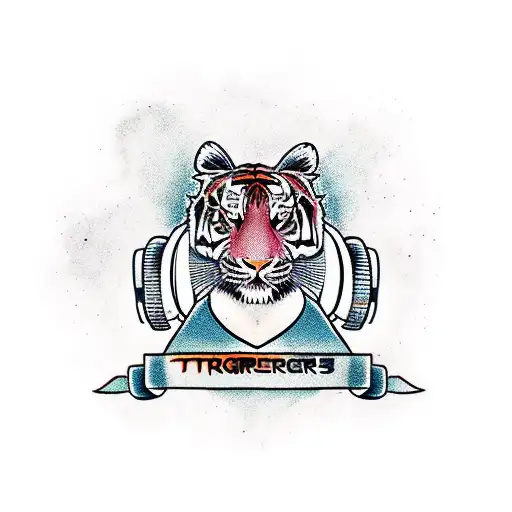 A tiger wearing a stethoscope and headphones tattoo design idea