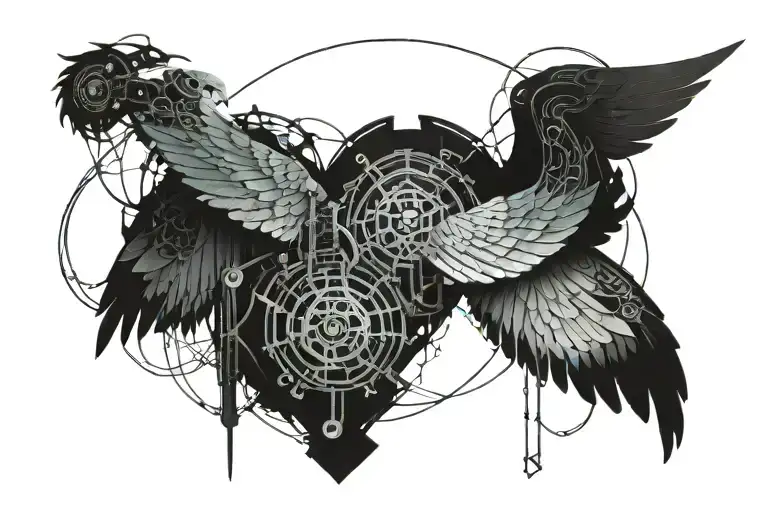 angel wings wrapped in shackles tattoo design idea