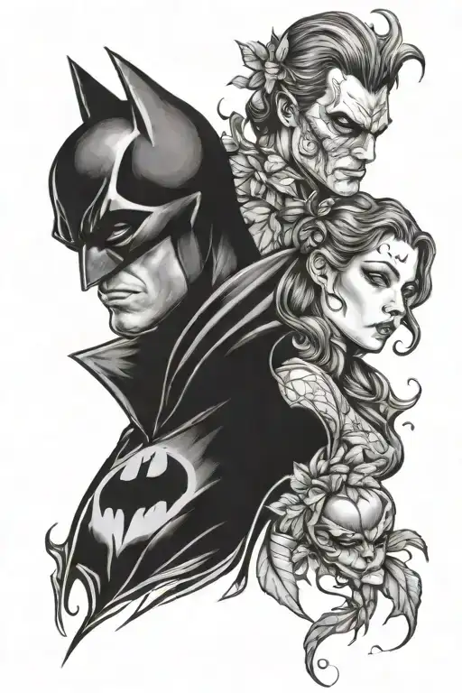 Batman and poison ivy portrait tattoo design idea