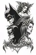 Batman and poison ivy portrait tattoo design idea
