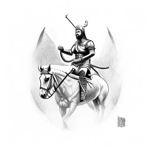 saint jackes riding a horse fighting agains the maures and having muay thai motives tattoo design idea