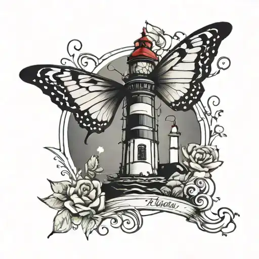 butterfly lighthouse infinity symbol tattoo design idea