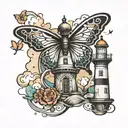 butterfly lighthouse infinity symbol tattoo design idea