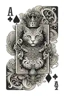 A deck of cards with each card representing a milestone in your journey to sobriety, surrounded by feline and crowns motifs tattoo design idea
