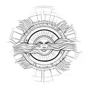 cross with sun in the background and waves below tattoo design idea