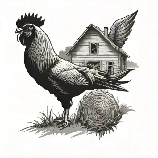 Design a black-grey tattoo of a serene farm scene inspired by Punjab's countryside tattoo design idea