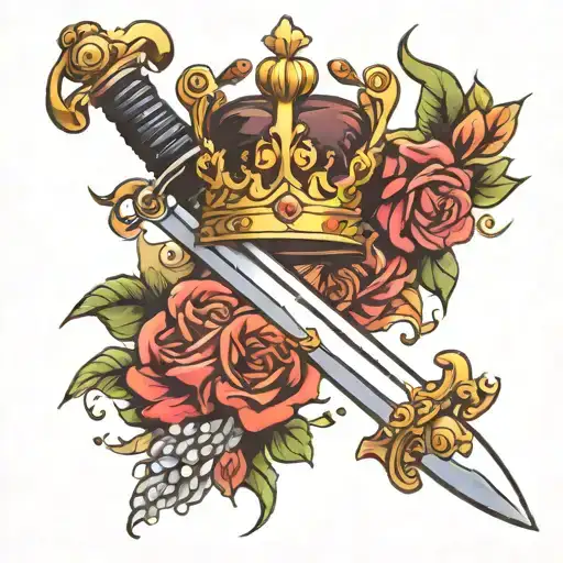 sword with crown made tattoo design idea