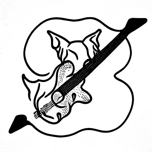 guitar with a cerberus head in the body tattoo design idea